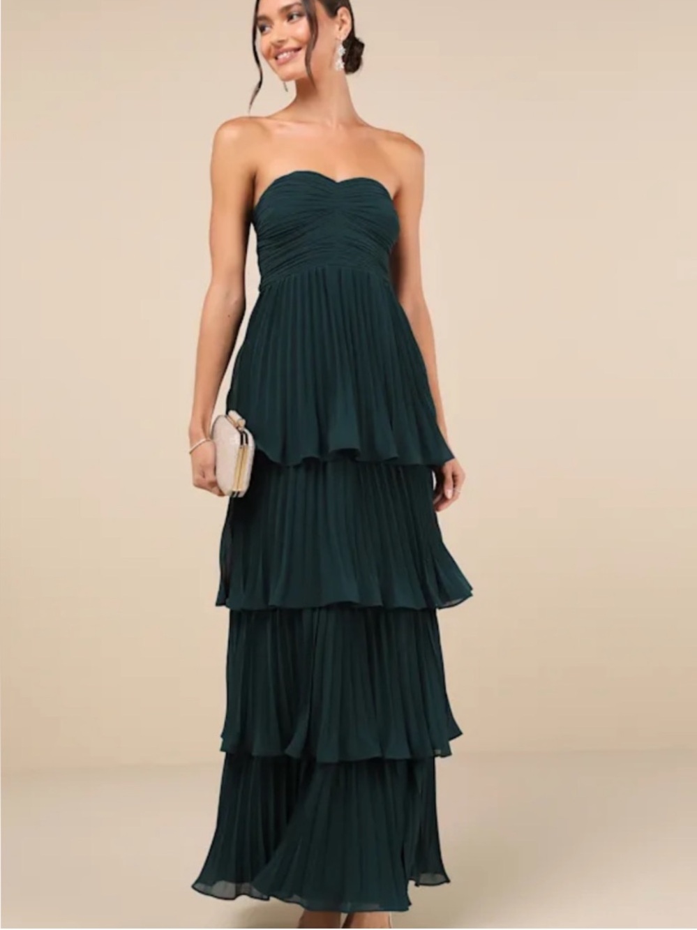 New Lulus Seriously Sensational Emera  Strapless Tiered Pleated Maxi Dress Sz XL